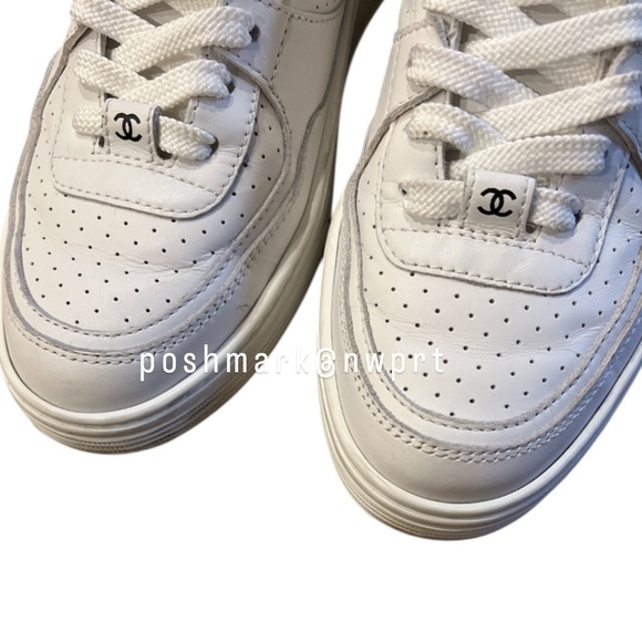 CHANEL 💯 23A White CC Logo Platform Leather Sneakers Runners 37.5 37 7 Box - Picture 4 of 11